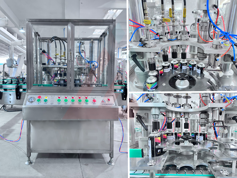 QGJ70 자동 윤활 에어로졸 충전 라인 - 고정밀 ±1% 분당 60-70캔